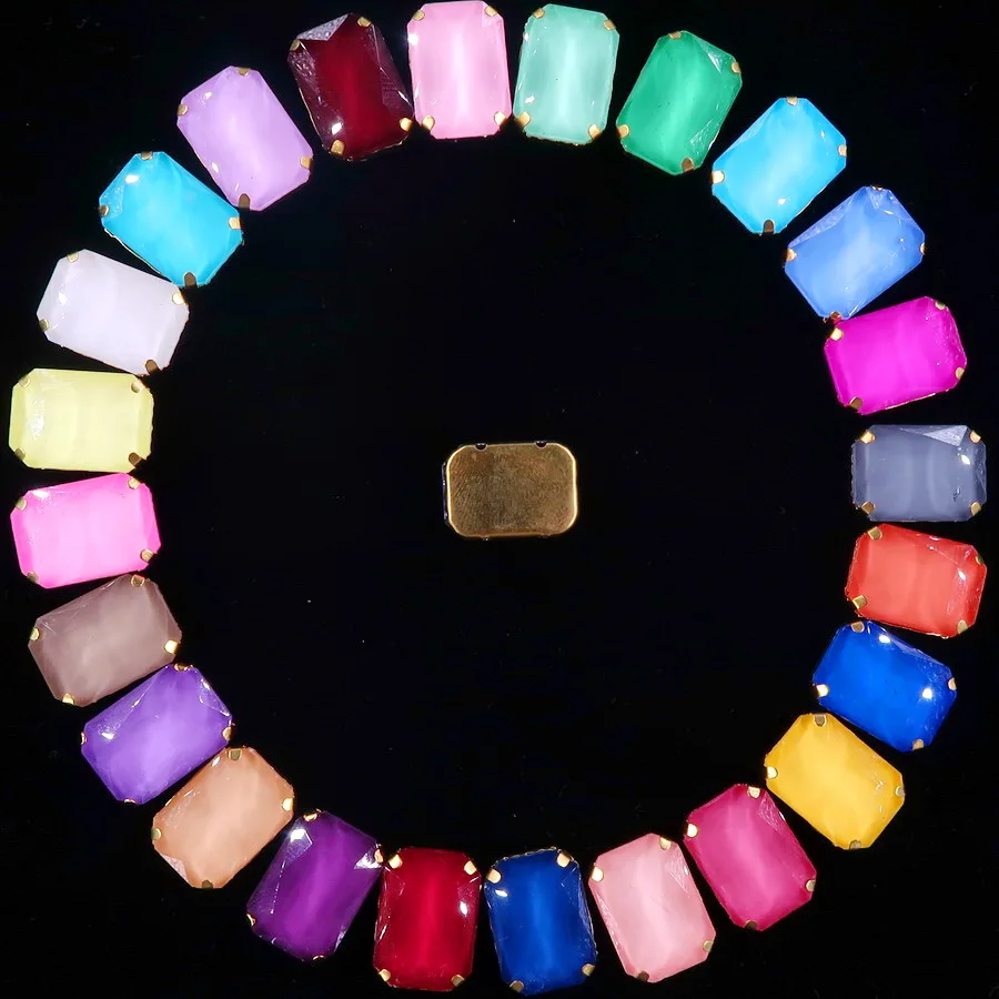 Rechteckige goldene Krallenfassungen, 20 Stück/Packung, 13 x 18 mm, Jelly Candy & AB-Farbe, Glaskristall zum Aufnähen, Strass für Hochzeitskleid, DIY – Detail 3