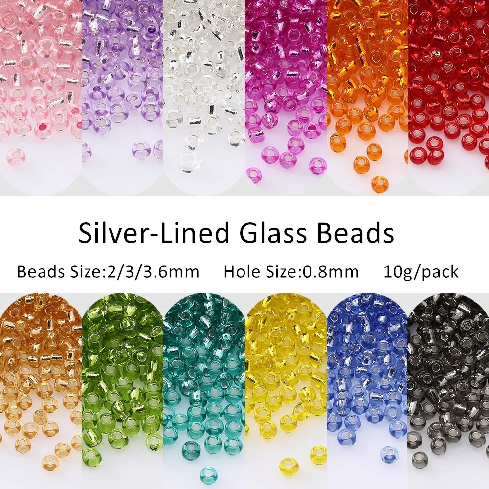 2/3/3.6mm Silver-Lined Glass Beads For Craft 11/0 DIY Glass Bugle Seed beads For Embroidery Patches Garments Accessories