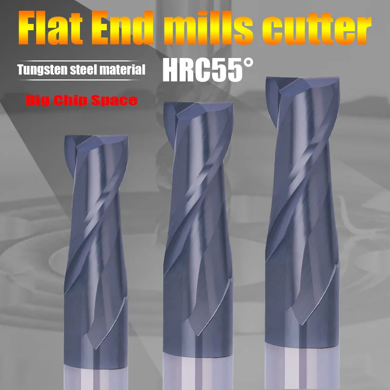 

CNC tools 4mm to 20mm Shank Hard Alloy 2 Flute Flat End Mills HRC55 Carbide Tungsten Steel Milling Cutter For Steel