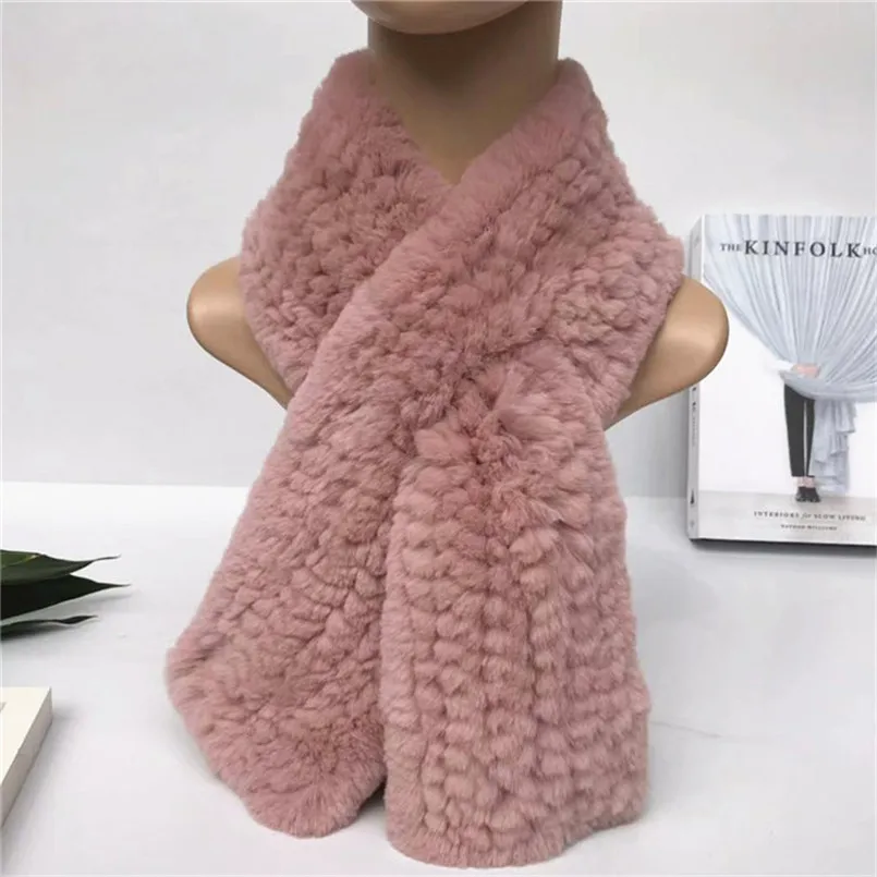 Winter Women 100% Natural Real Rex Rabbit Fur Scarf Natural Warm Fur Ring Muffler Lady High Quality S92