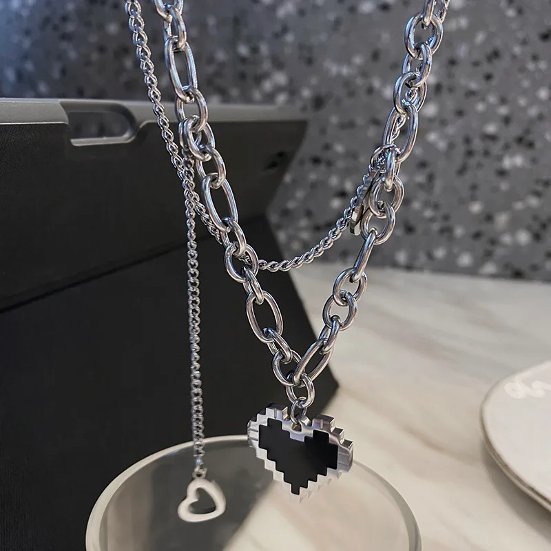 2022 New Senior Fashion Women Pendant Necklaces Fine Double Link Chain Metal Heart Party Necklace Jewelry Gift