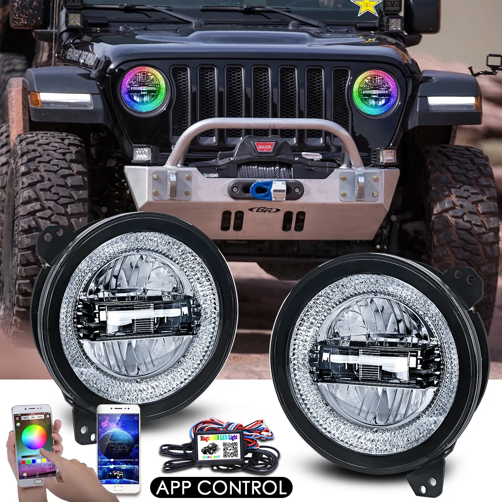 9 inch Led RGB Lighting DRL Halo Ring Round Light With App Bluetooth Remote Control For Jeep Wrangler jl 9 inch RGB