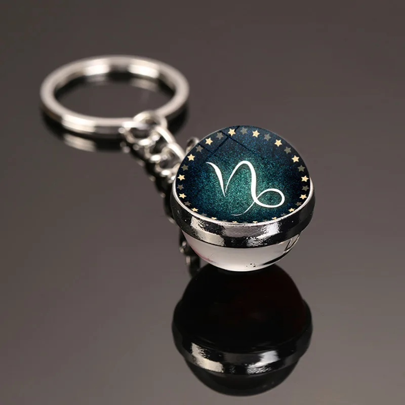 Kreative neue 12 Sternbild Schlüssel ring doppelseitige Glaskugel Schlüssel bund Zubehör Anhänger Schlüssel bund Charms Mode exquisite Geschenk – Detail 9