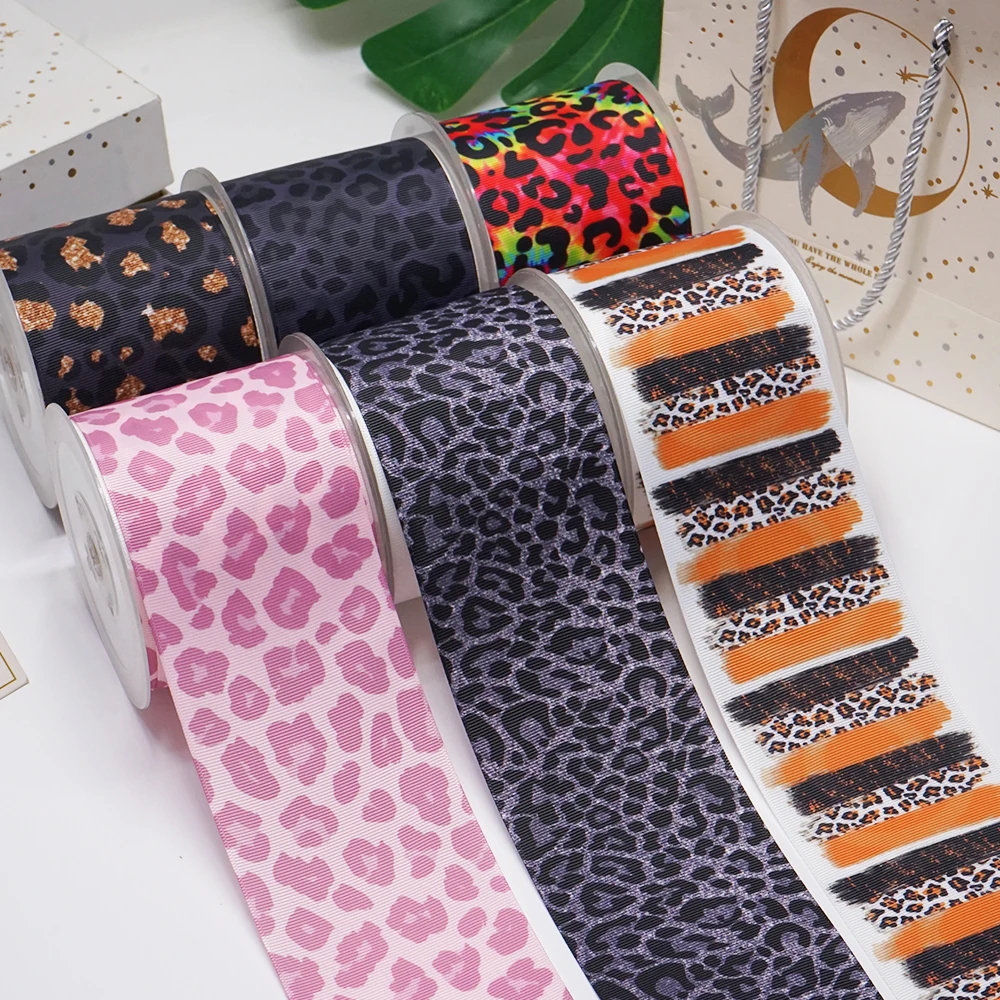 DIY Leopard Grain Printed Grosgrain Ribbon For Craft Supplies Sewing Accessories 5 Yards, Planar Resins 10 Pieces. 56358