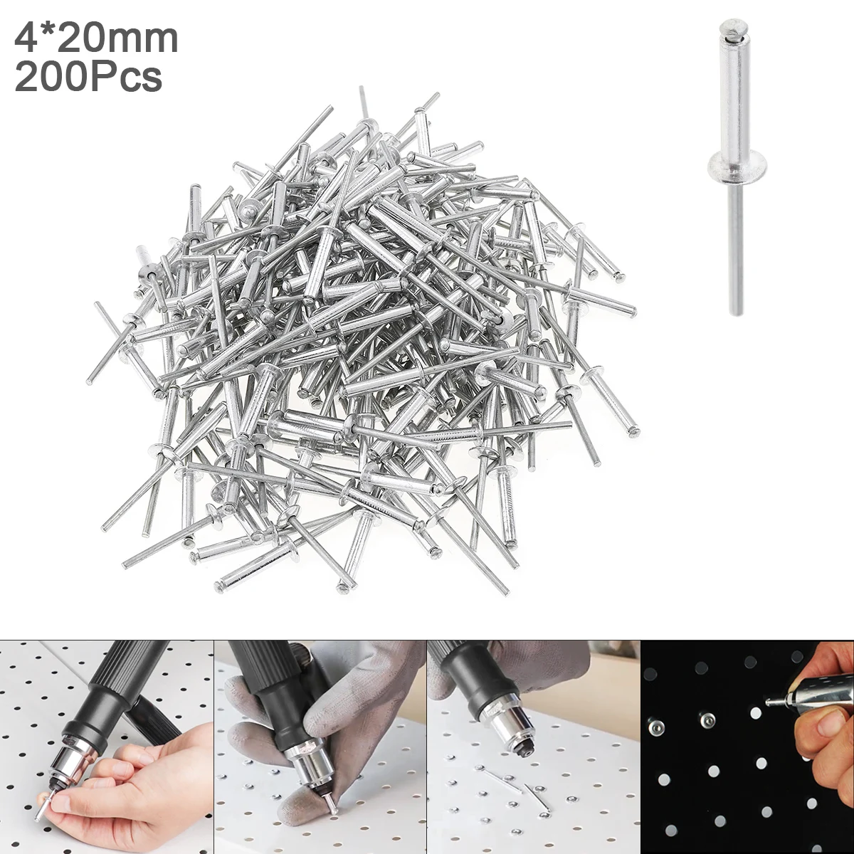 

200pcs M4x20mm Aluminium Rivet Gun Core Pulling Riveting Break Mandrel Nail with Mushroom Head and Polished Chrome for Furniture