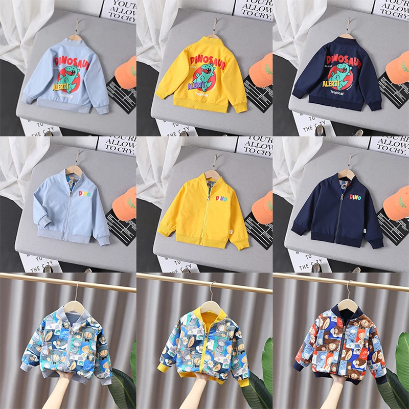 Baby Boy Clothes Children Cartoon Dinosaur Jackets Baby Girl Jacket Toddler Double-faced Kids Coat Autumn veste bebe fille