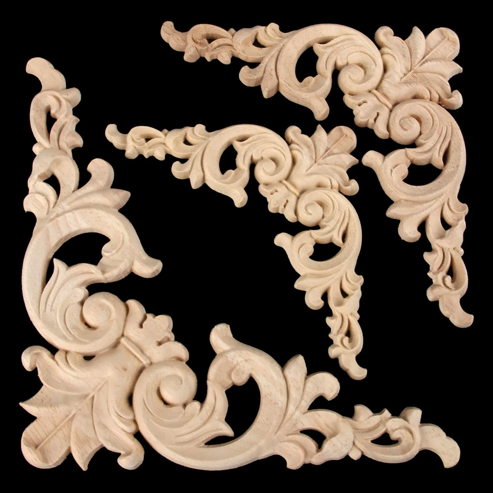 1Pcs Woodcarving Decal Corner Applique Frame Door Decorate Wall Doors Furniture Decorative Figurines Wooden Miniatures