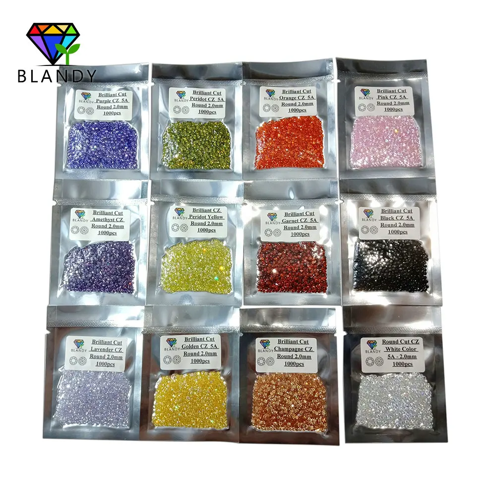 1000pcs/Lot 0.8~3.0mm 5A Quality Various Color Loose CZ Stone Round Brilliant Cut Cubic Zirconia Synthetic Gems For Jewelry