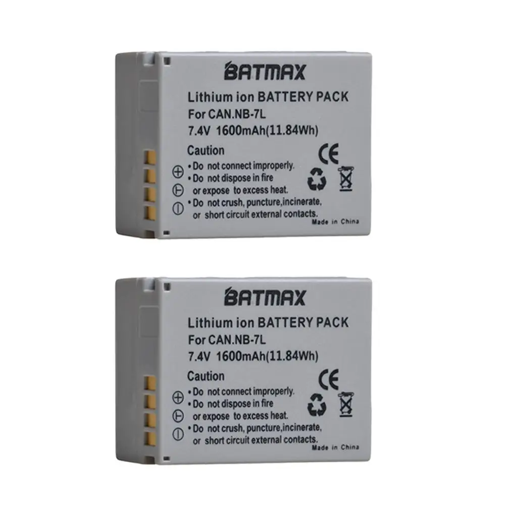 2X 1600mAh NB-7L NB7L NB 7L Battery Akku for Canon PowerShot G10 G11 G12 SX30IS Cameras