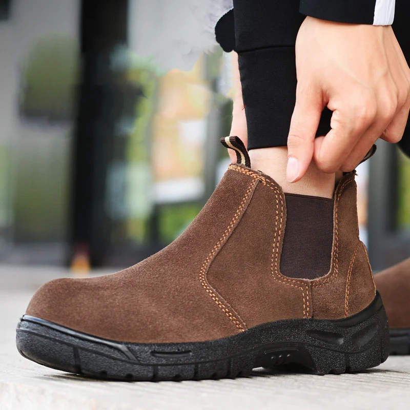 big size men casual steel toe cap working safety boots cow suede leather worker security shoes ankle safe botas protect footwear