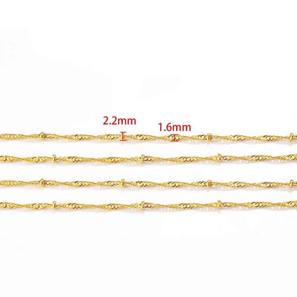 SAUVOO 10Yards Copper Clad Iron Water Wave Chains Beaded Satellite Cable Link Width 1.6mm Bead 2.2mm Necklace Jewelry Making