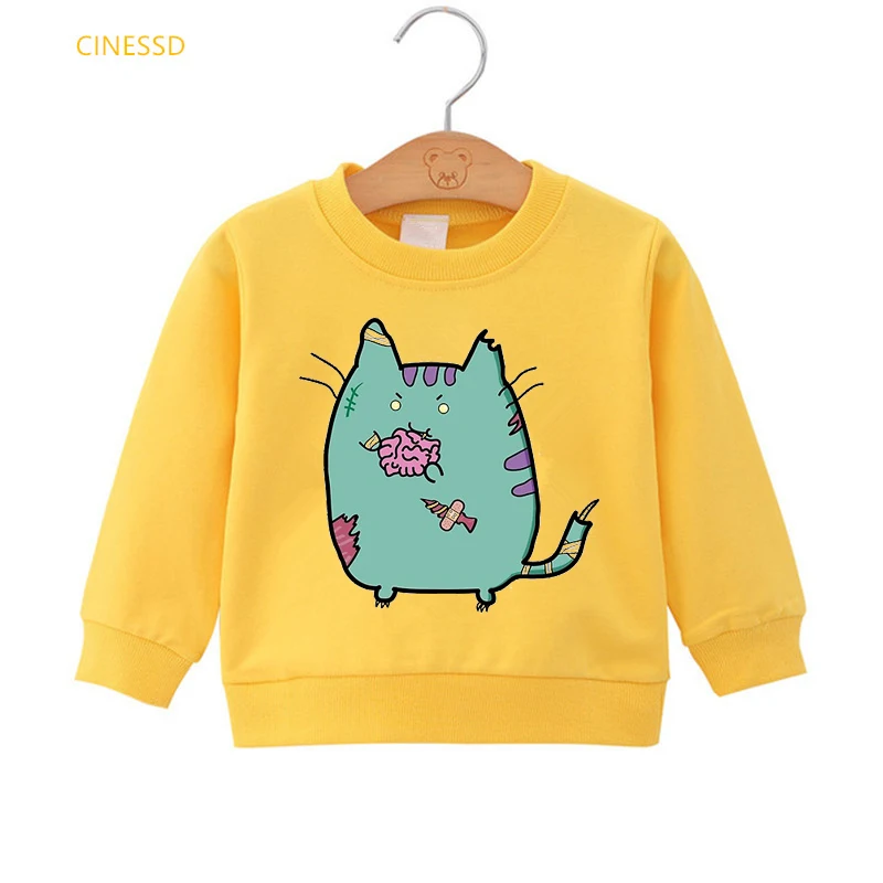 Cute Coffee Cat Cartoon Print Hoodie Girls/Boys Kids Clothes Funny Sweatshirt Kawaii Children Clothing Tracksuit Harajuku Coat