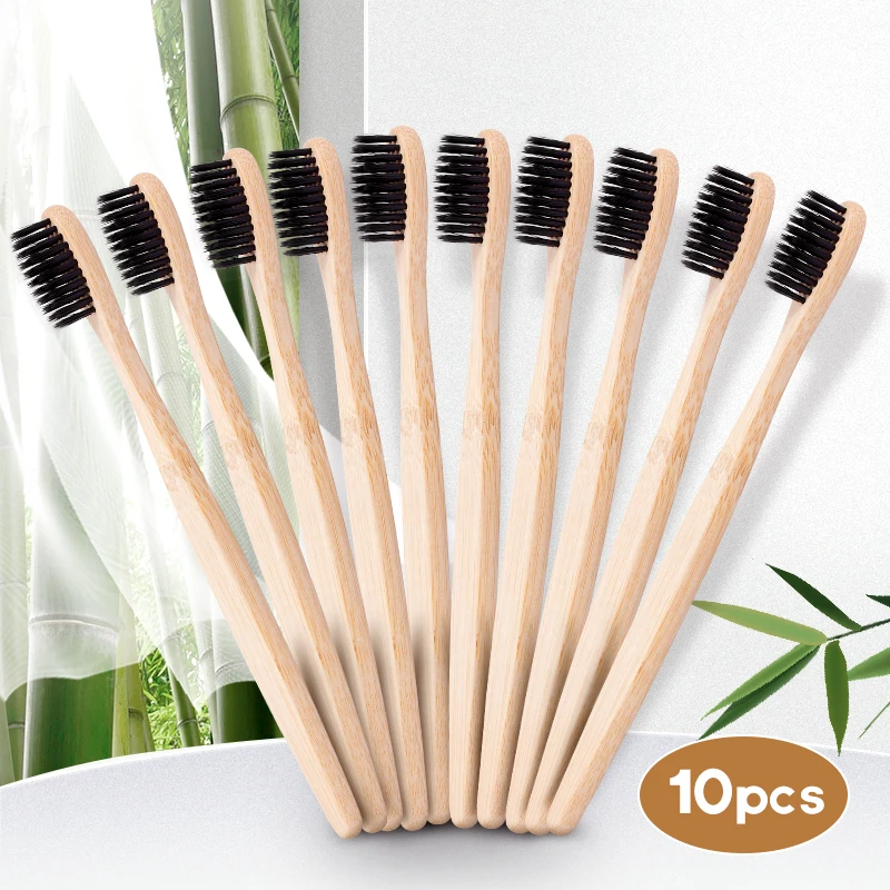 10PCS Natural Bamboo Toothbrush Dental Oral Care Portable Adult For Home Travel Hotel Use Soft Bristle Eco Friendly Toothbrush 