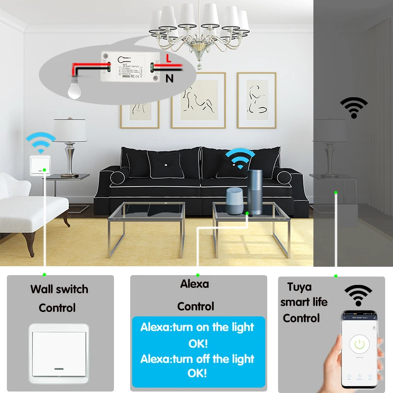 Tuya Wifi Smart Light Switch 1/2/3 Gang Wireless Push Button Wall Switch 10A DIY Relay Timer Voice Module Google Home Alexa