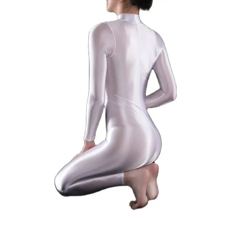 

Tight Shaping Jumpsuits Women Sheer Silky See Through Bodysuits Elastic Smooth Romper Shiny Full Body Sexy Jumpsuit Open Crotch