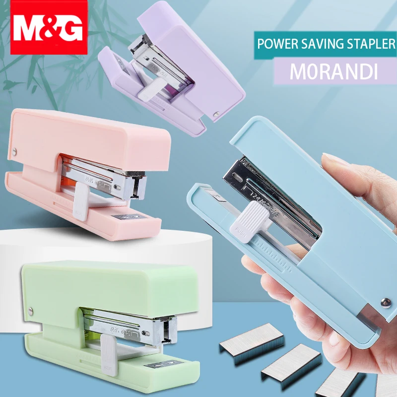 M&G Morandi Color Staple Power Saving Stapler Book Paper Stapling Stapler Mini Portable School Office Supplies