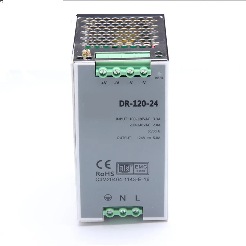 Din Rail Single Output Switch Power Supply, Converter for LED Strip DR-120-12, DR-120W, 12V, 24V, 48V