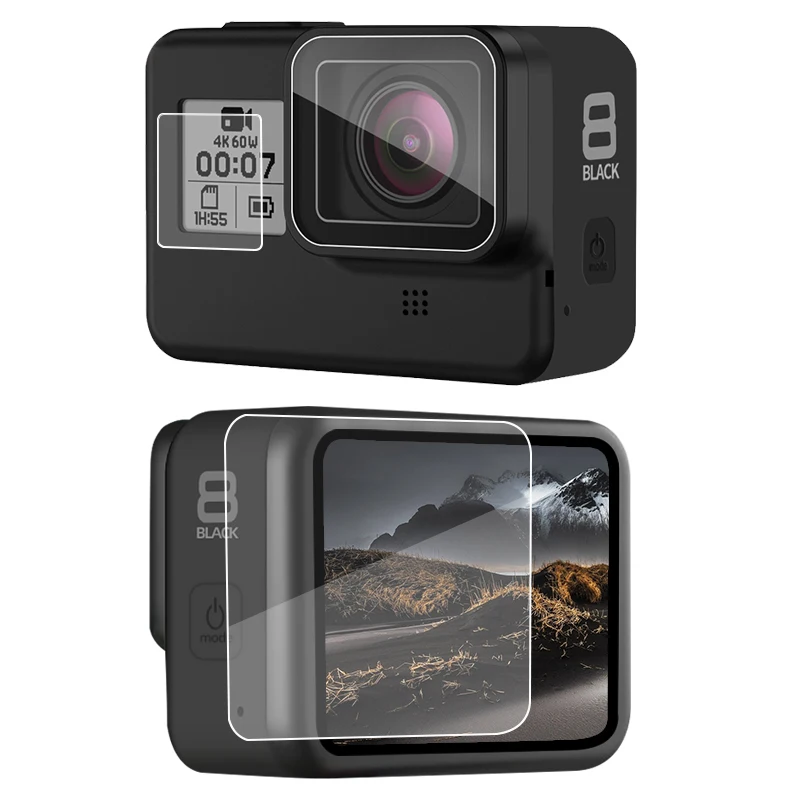 1Set for Gopro Hero8 Camera HD Film Tempering Protection Scratch-Resistant Front Back Film Tempered Glass Screen Protector