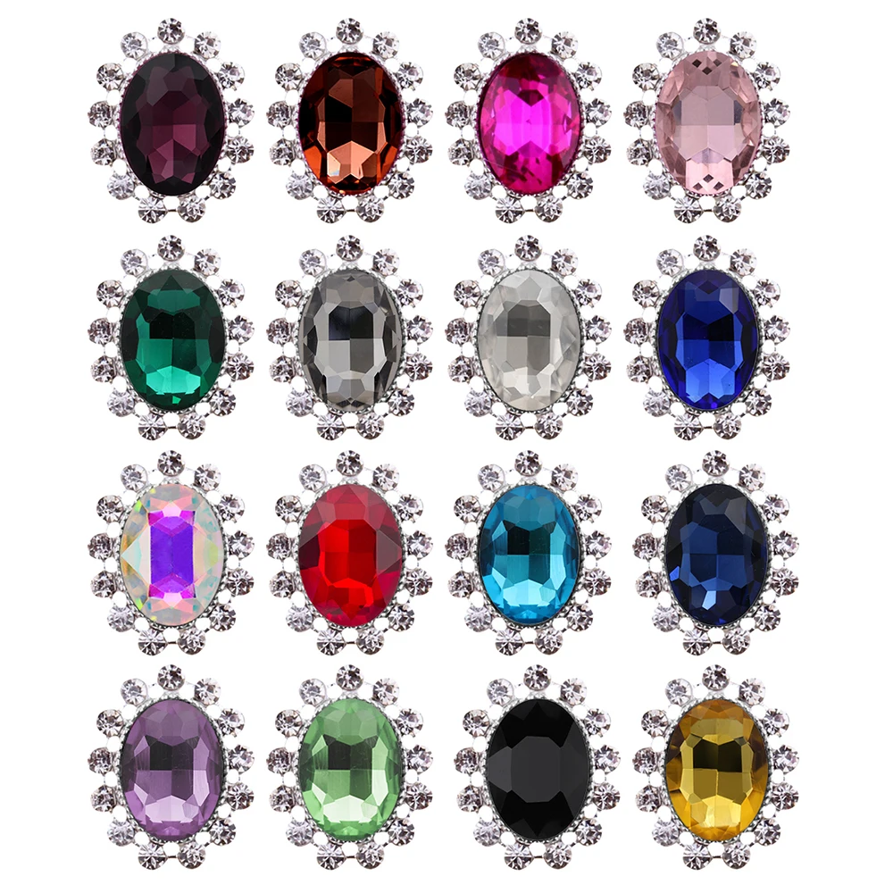 NEW 10pcs/set 21*26MM Oval Acrylic Rhinestone Buttons Snap Flat Back Button for Scarpbooking Wedding Hair Accessories Decorative