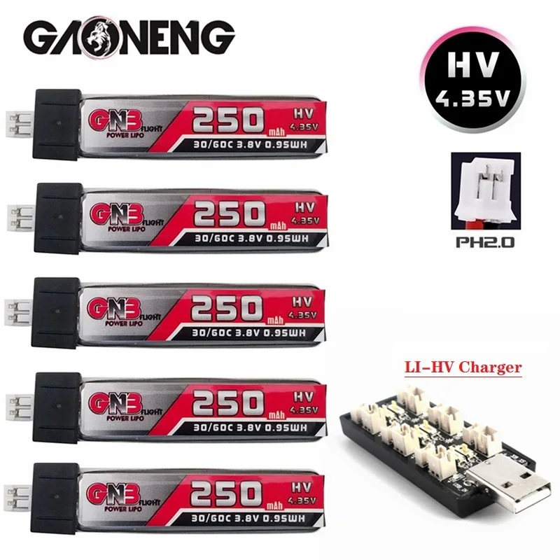 GNB 1S 250mAh 3.8V 30C/60C 4.35V HV Lipo batteria e caricabatterie per QX65 Blade Nano QX CPX MSR Inductrix FPV Tiny7 Beta65S Drone