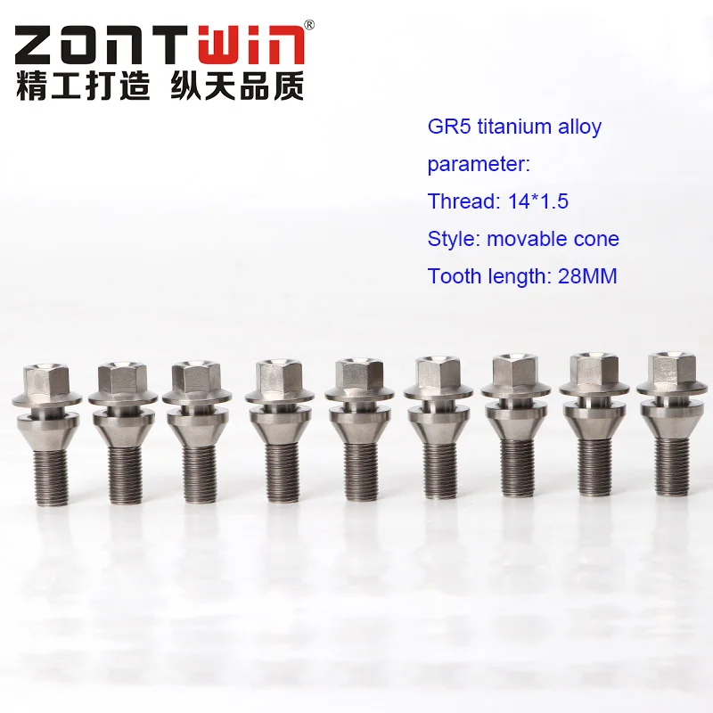 20 Pieces of GR5 titanium alloy forged wheel bolts, M14*1.5 taper, 28mm tooth length, suitable for BMW E65, Maserati