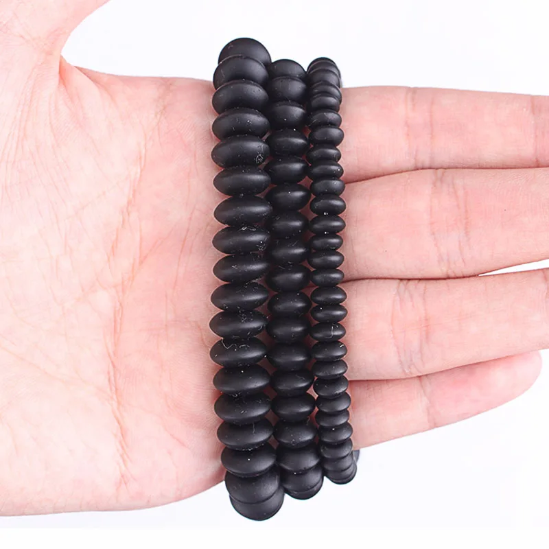 Natural Matte Black Agate Spacer Beads Abacus Onyx Loose Rondelle Beads Bracelets Necklace Jewelry Making Accessories 6 8 10mm