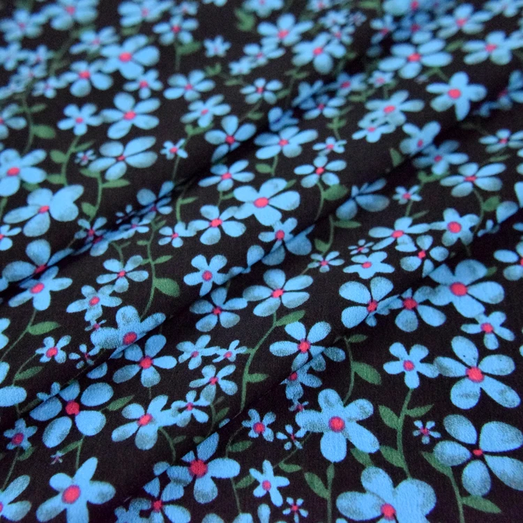 Blue Floral Imitation Velvet Chiffon Fabric High Quality Clothing 100% Polyester Summer Sewing Fabric for Dress Per Meter