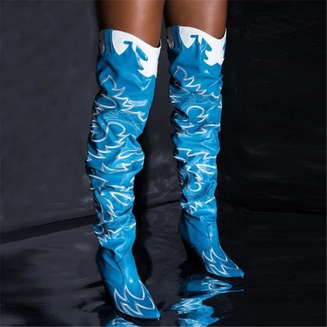 Thigh High Western Boot Cowboy Thigh High Boots High Heels Cowboy Boots 2023 Knee Aliexpress