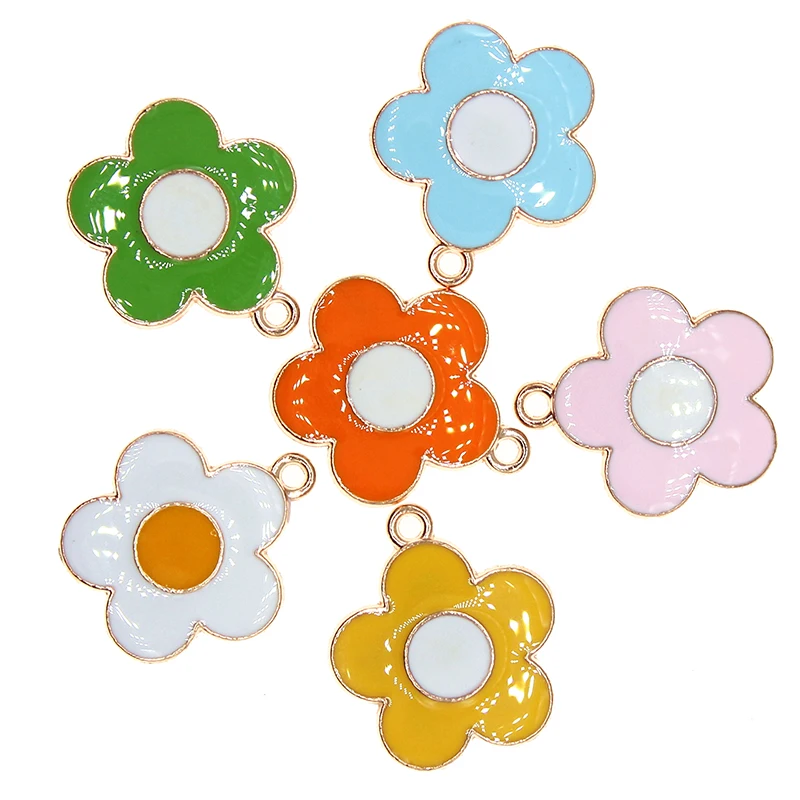 10pcs/lot 19*22mm Cute Flowers Enamel Plum Blossom Charm Pendant For Earrings Necklace Bracelet DIY Jewelry Making Findings