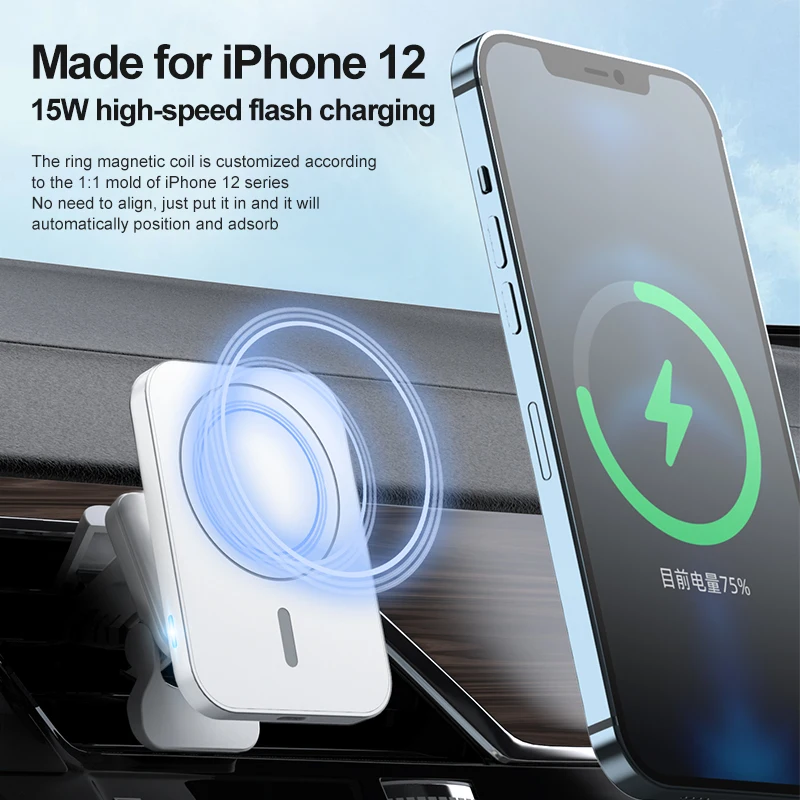 

15W Wireless Car Charger For Apple iPhone 12 12 Pro Max 12 Mini Fast Charging Airvent Mount Magnet Adsorbable Phone Car Holder