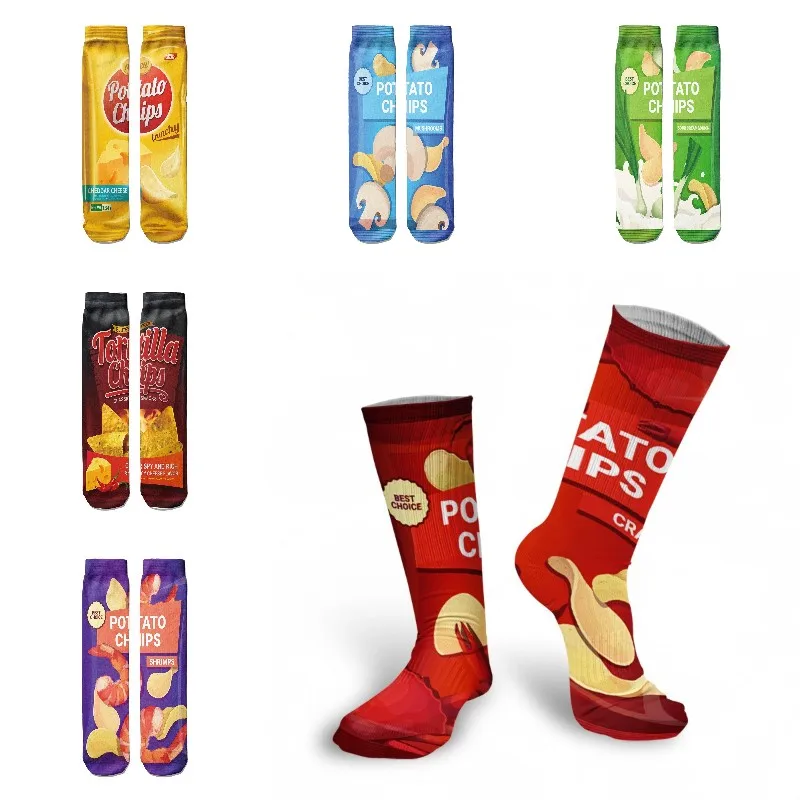 Fashion Potato Chips 3d Printing Cotton Socks For Women Unisex Funny High Ankle Women Socks Creative Snack Patterned Winter Sock