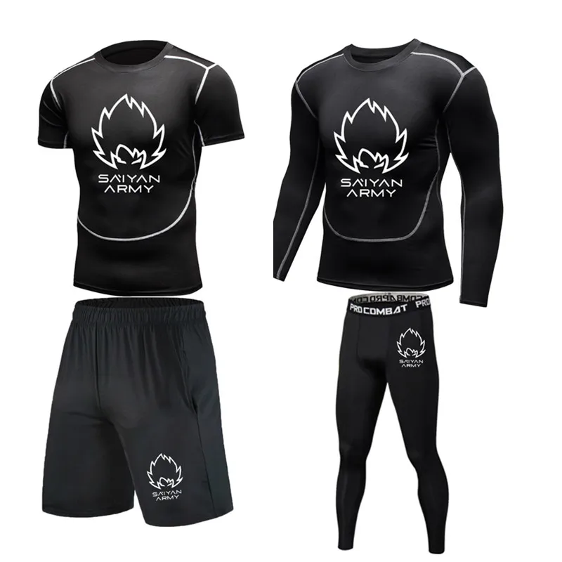 Brand Men Running Set Compression T shirt Tight Pants Sport Suit Gym Jogging Fitness Sportswear Trained Rashguard Tshirt Men MMA