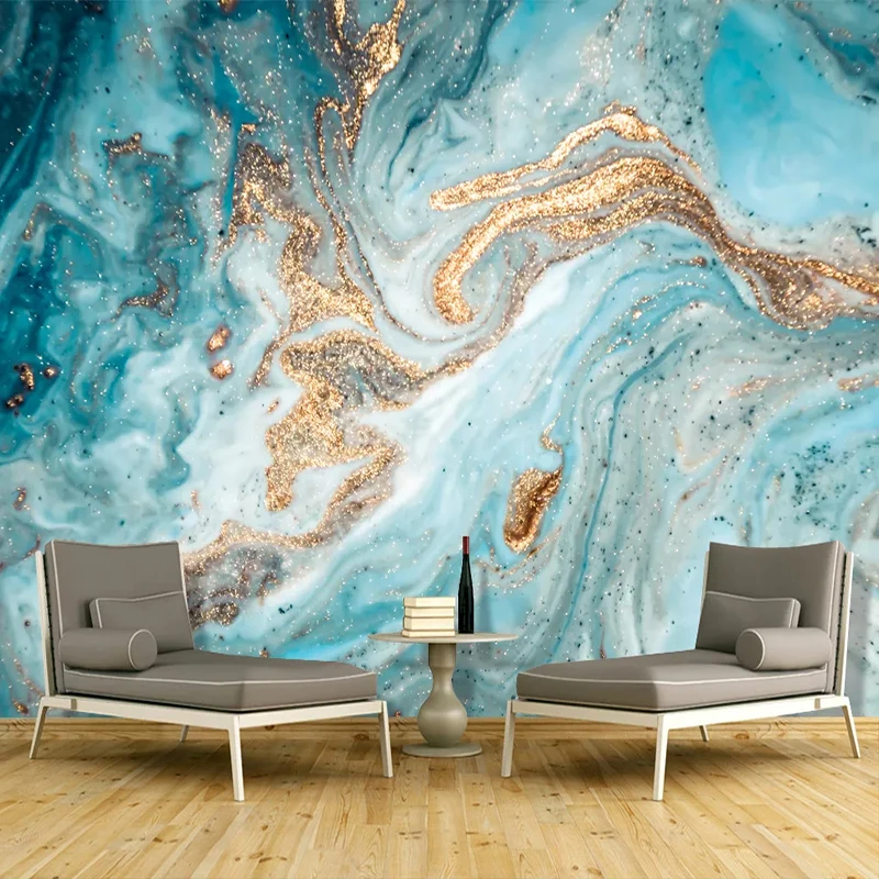 Custom 3D Mural Wallpaper Blue Ink Landscape Art Wall Painting Abstract Golden Marble Texture Living Room Wallpapers Home Decor