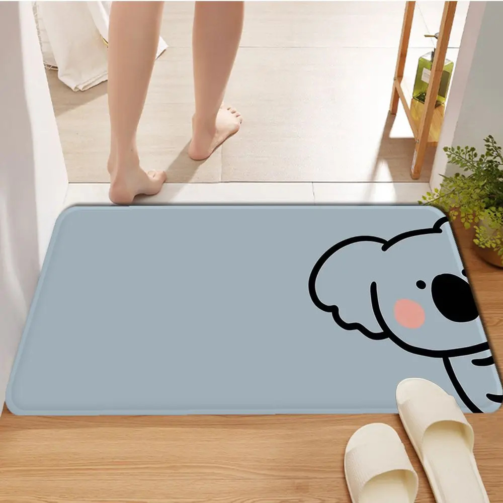 Cute Pig Bear Cat Koala Rabbit Pig Printed Flannel Floor Mat Bathroom Decor Carpet Non-Slip For Living Room Kitchen Doormat