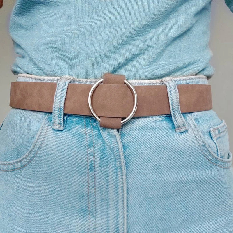 

Women Jeans Wild Waist Belts Soft PU Leather Without Holes Pin 103cm Round Buckle Girl Casual Strap Belt