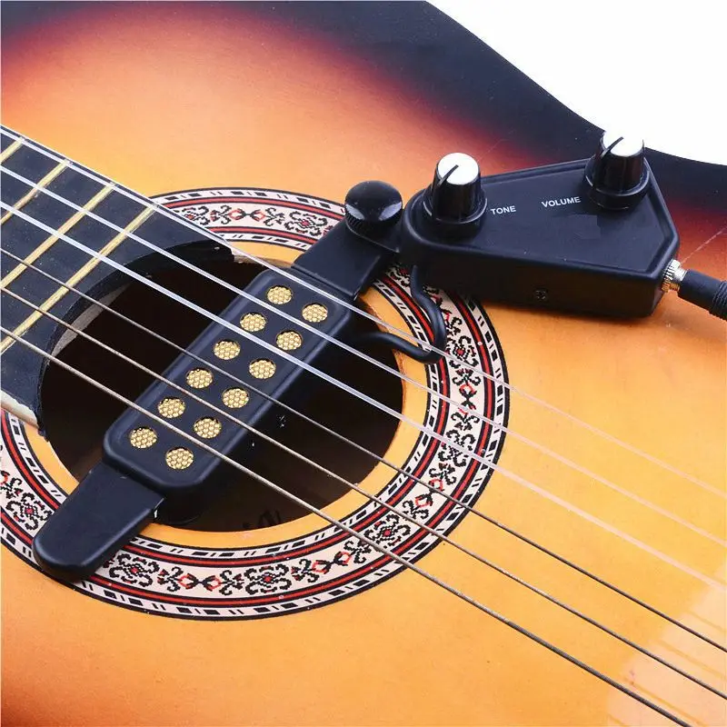 

12 Sound Hole Guitar Pickup Black Tone Volume Knob with Cable for 38-41 Inch Acoustic Classical Guitar Musical Instruments