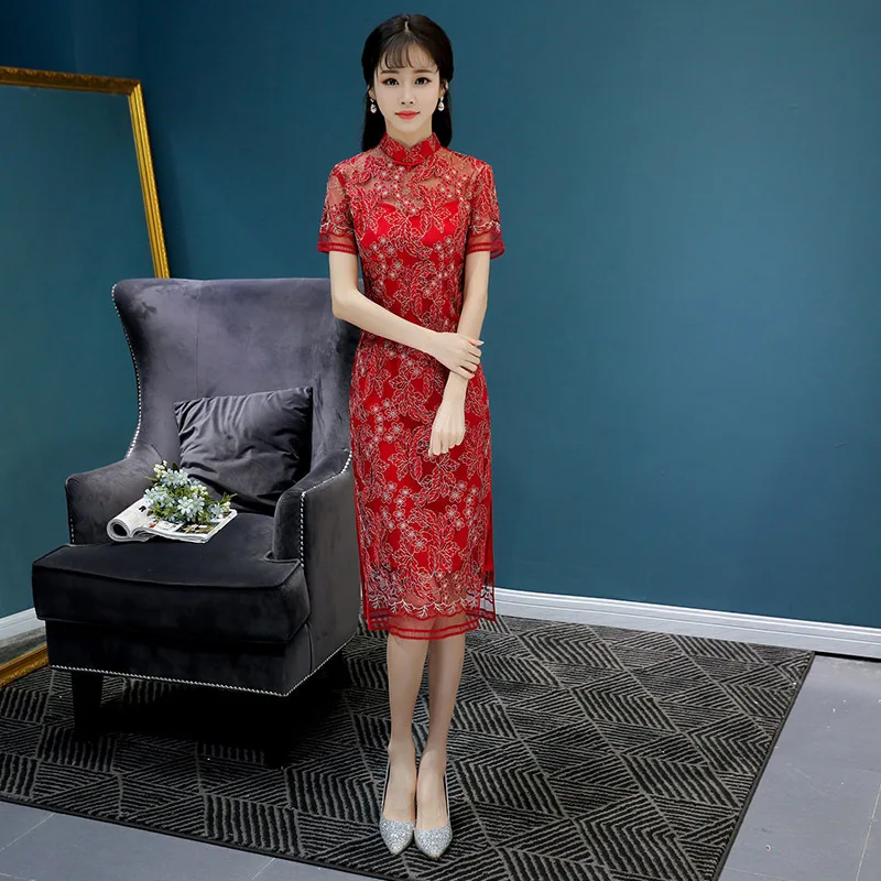 Zomer 2020 Nieuwe Kant Cheongsam Jurk Banket Jurk Bruid Make Cheongsam Retro En Verbeterde Klassieke Moderne Qipao 롱원피스