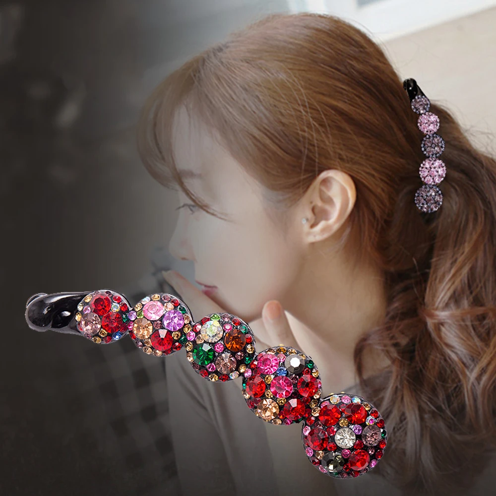 Rhinestone Barrette spinki do włosów szpilka banan Vintage spinki do włosów akcesoria do włosów dla kobiet lśniący kucyk kryształowe nakrycia głowy