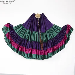 2024 Belly Dancing Tribal Ruffle Flamenco 720 Degree Satin 25 Yard 4 Tiered Skirt Gypsy Skir 9EX54