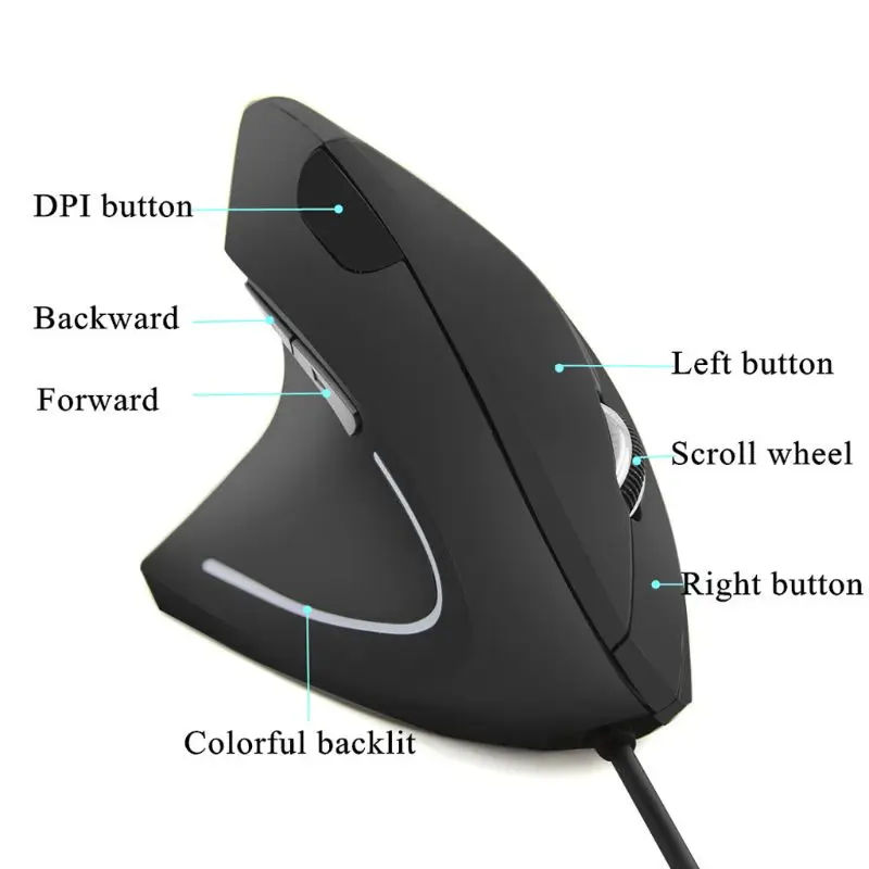 Wired Left Hand Vertical Mouse Ergonomic Gaming Mouse 800 1200 1600 DPI USB Optical Wrist Healthy Mice Mause For PC Computer