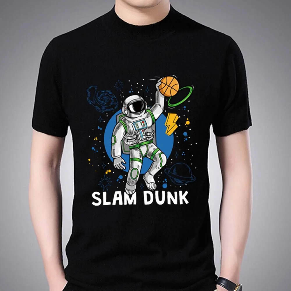 T-shirt Men's Fashion Casual Anime Cartoon Fantasy Astronaut Print Pattern Series Top O-neck Slim Commuter Black Men's Shirt