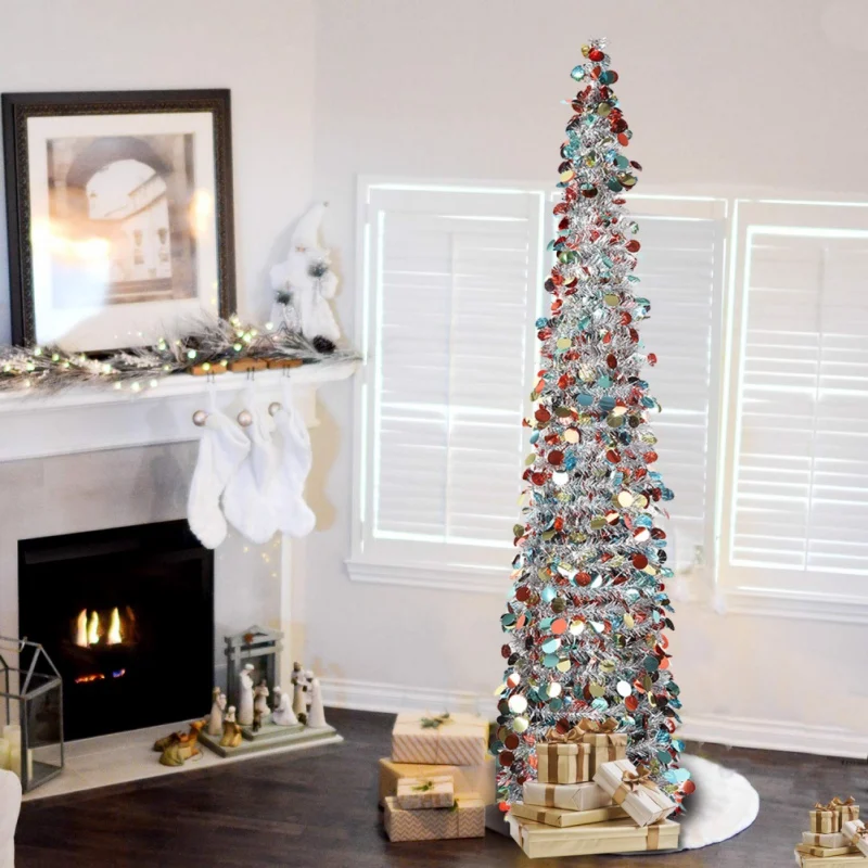 5FT Collapsible Christmas Tree Sequin Tinsel Artificial Christmas Tree With Stand Christmas Decorations Xmas 2022 Navidad Gifts