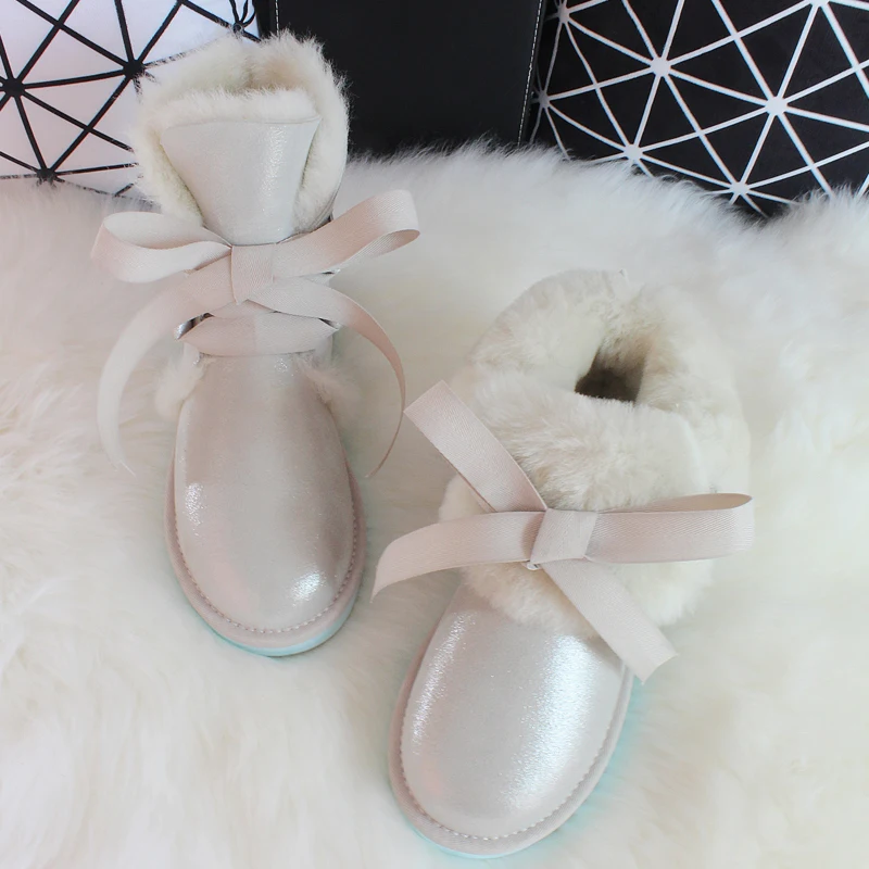G&Zaco Luxury Sheepskin Snow Boots Women Genuine Leather Short Strap Sweet Ankle Boots Winter Wool Sheep Fur Boots