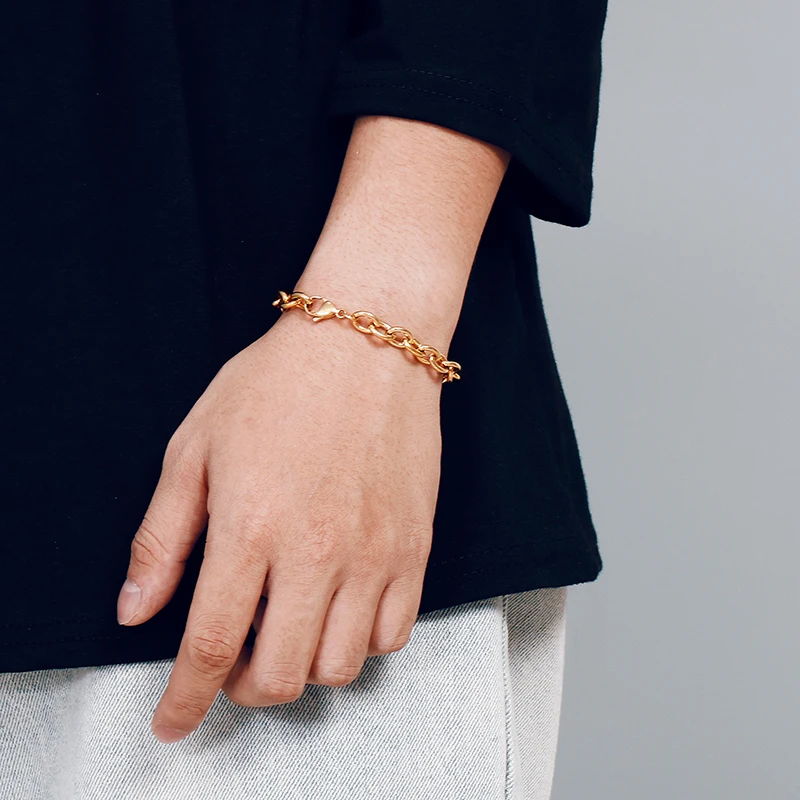 KALEN Gold Color Link Chain Bracelet For Men Women Stainless Steel 11mm Chunky Chain 16cm-24cm Hand Wristband Unisex Jewelry