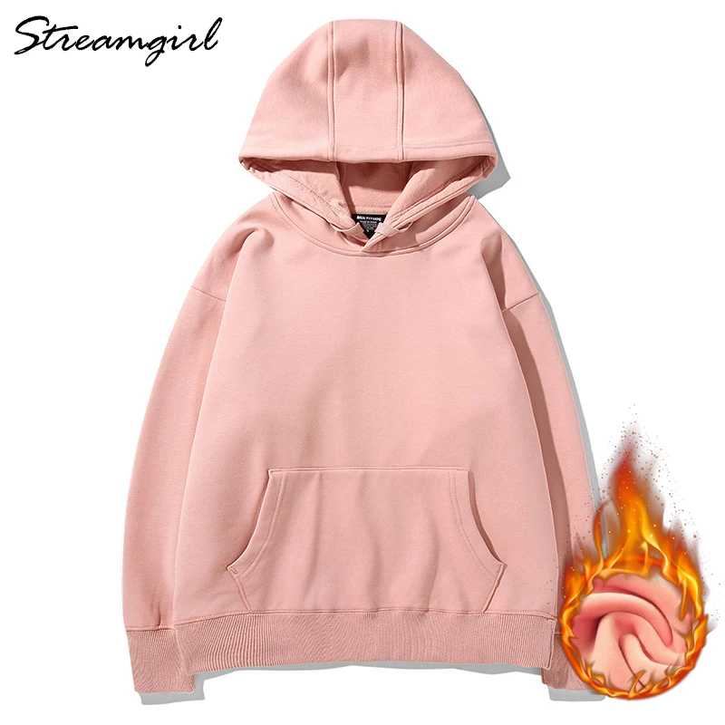 Winter Fleece White Sweatshirt Hoodies Women Vintage Hoodie Casual Warm Velvet Sweatshirts For Women Top Hooded Jacket