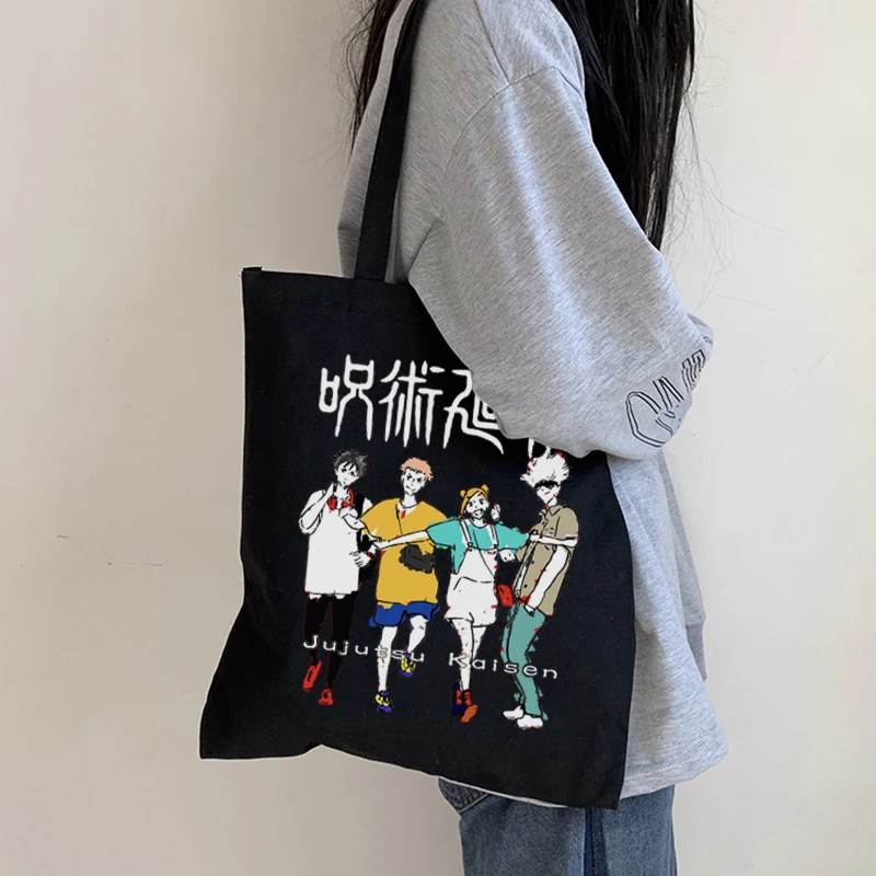 Jujutsu Kaisen canvas bag Japanese anime women shoulder bag ins Harajuku large capacity new hip hop Vintage cartoon shopper bags