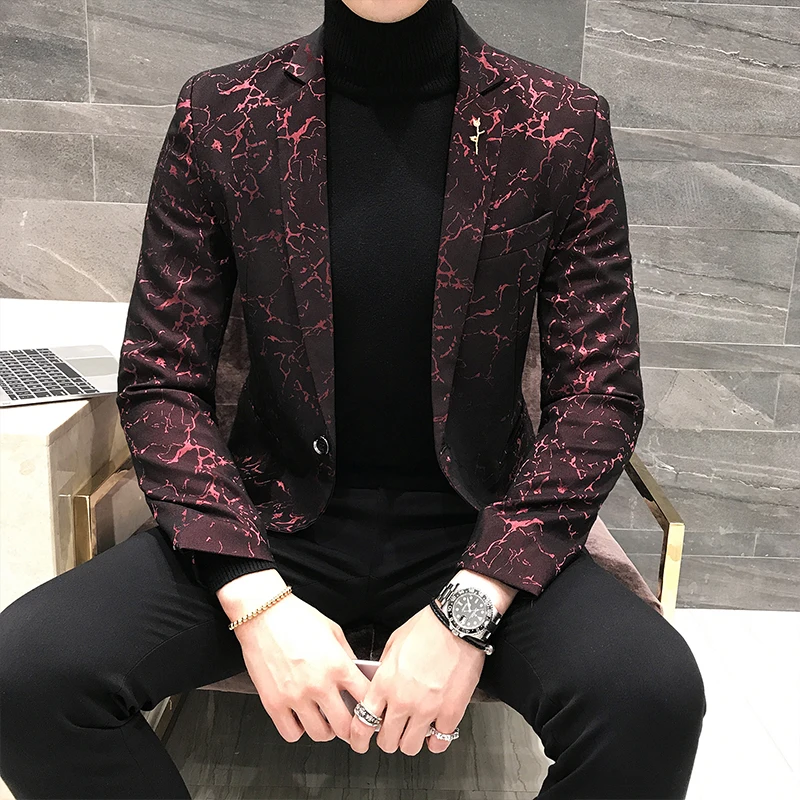 Luxury Party Prom Blazer Autumn Men Shinny Yarn Wine Red Blue Black Blazer Jacket Men Slim Fit Business Dress Suit Coat Jackets