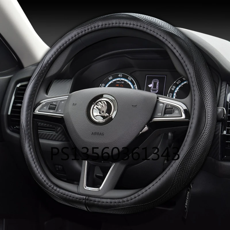 For Skoda steering wheel cover leather Octavia Combi Kodiak Kamiq Rapid Karoq car grip cover