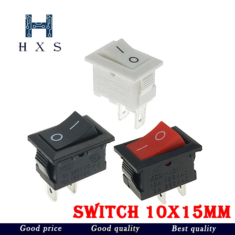 10Pcs Push Button Switch 10x15mm SPST 2Pin 3A 250V KCD11 Snap-in On/Off Boat Rocker Switch 10MM*15MM Black White and Red