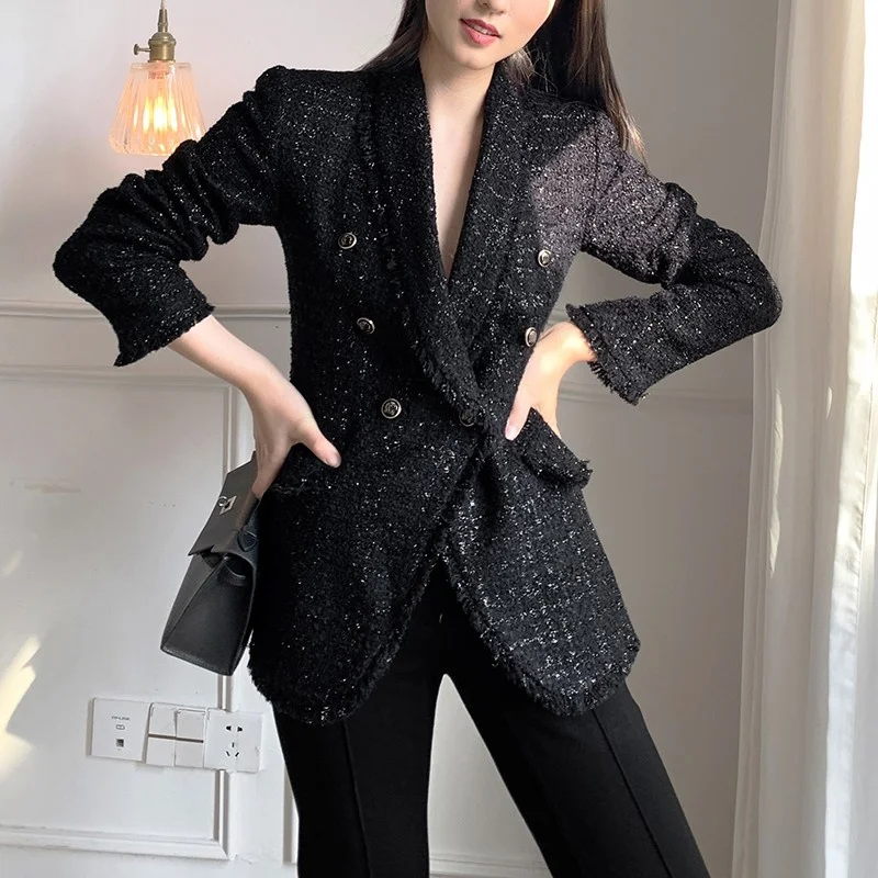 Suits Black Jackets Womens 2022 Spring Autumn New British Style Slim Elegant Fashion Casual Solid Long Sleeve Female Outerwear